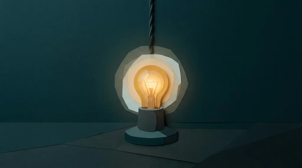 Glühbirne in einem Keramiksockel mit warmem Lichtschein